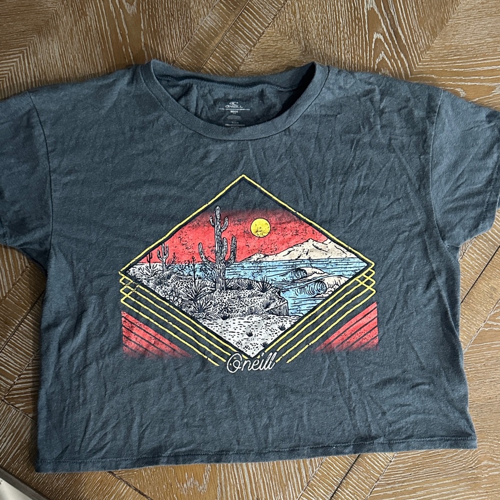 O'Neill Charcoal Tee with Red and Yellow Desert Design